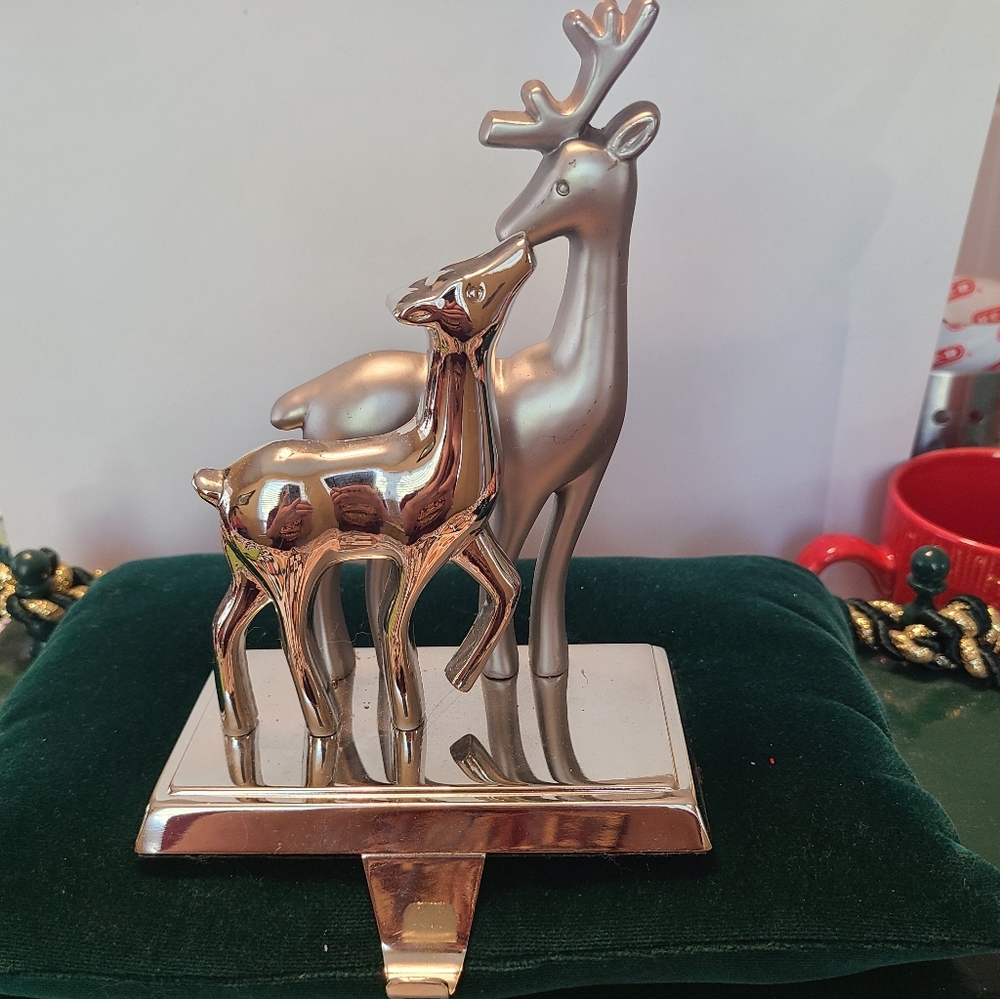 Buck And Doe Silver Chrome Christmas Stocking Holder Hanger Heavy